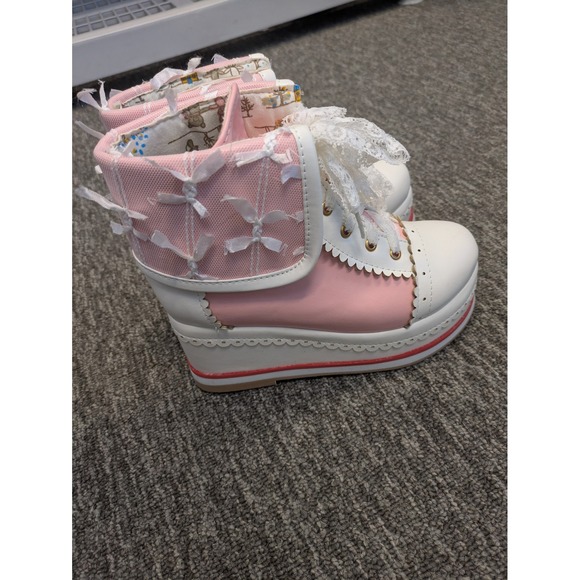 HILIB Girls Lolita Cosplay Pink & White Lace Wedge Shoes‎ Size 12.5 main image 8
